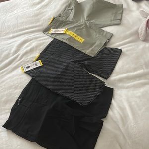 3 pairs of shorts (new) black, blue w/ white polka dot and Sage color
